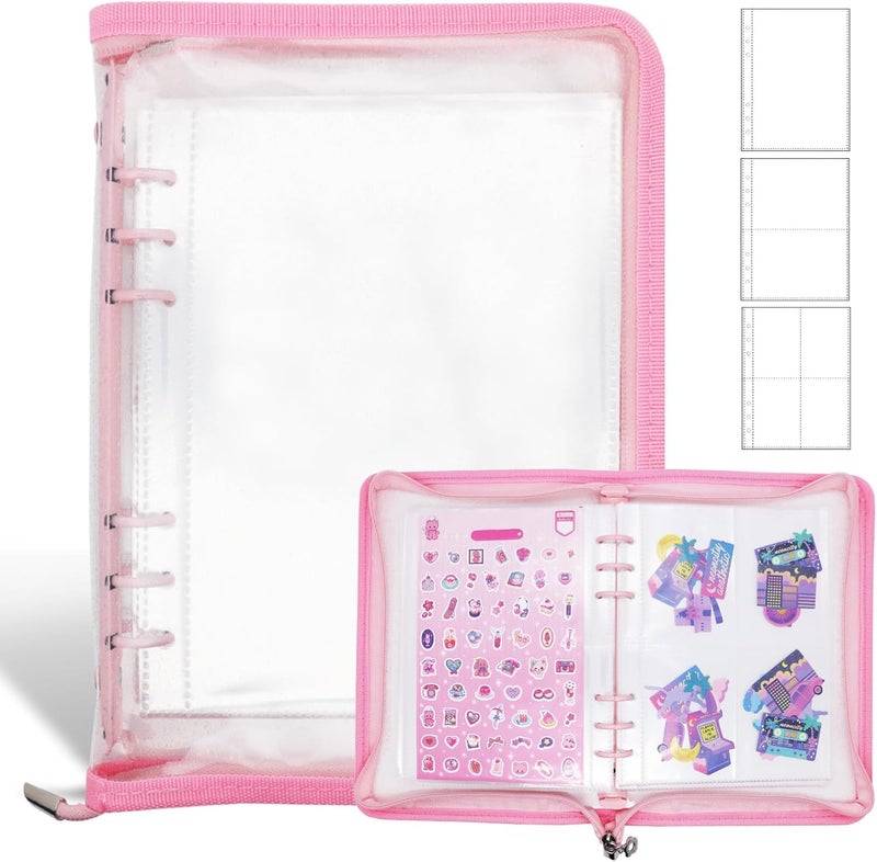 Ruatu Sticker Storage Organizer Binder A5 Reusable Sticker Book Collecting Holder Keeper Album with Pocket Zipper for Adult (pink) - Image 1